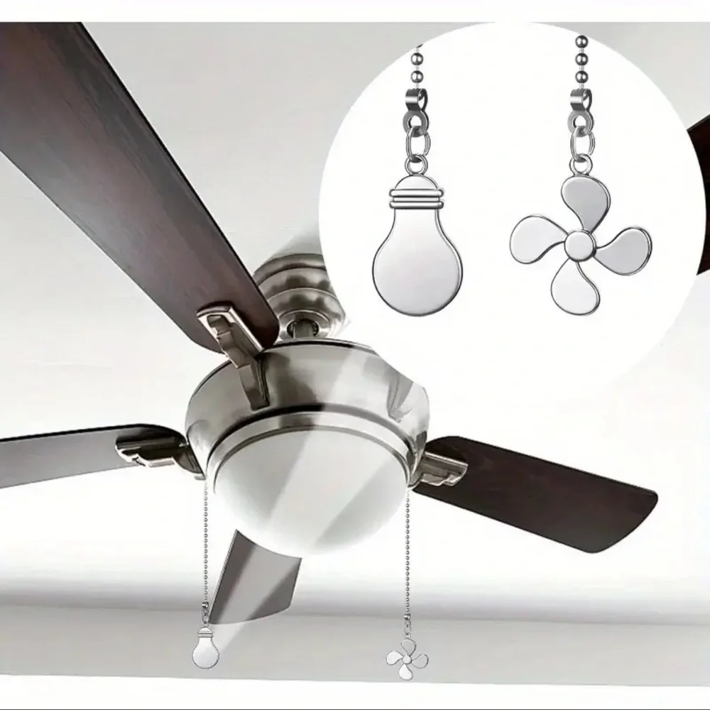 Silver Fan and Bulb Pull Chain Set